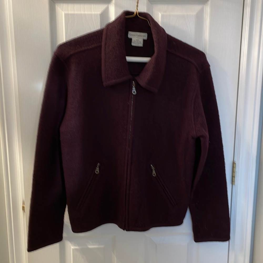 Casual Connection 100% Wool Plum zip sweater jacket coat. Size Small.